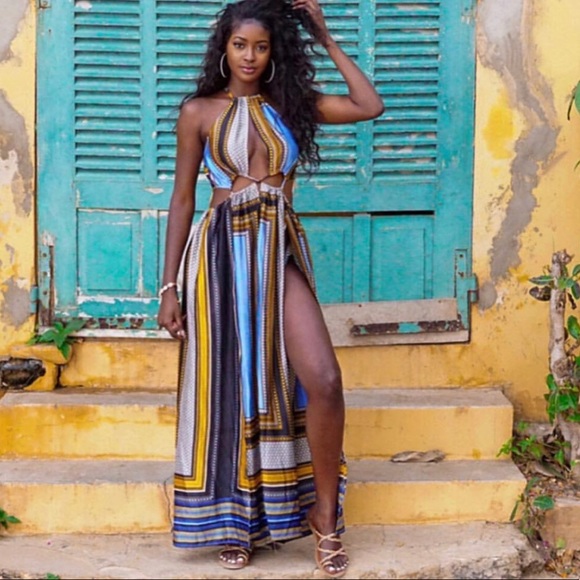 New Women's Blue & White Sleeveless Pleated Striped Maxi Dress Size Small - Picture 1 of 12